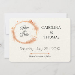 Elegant Peach Gnistra Bröllop Script Calligraphy Spara Datumet