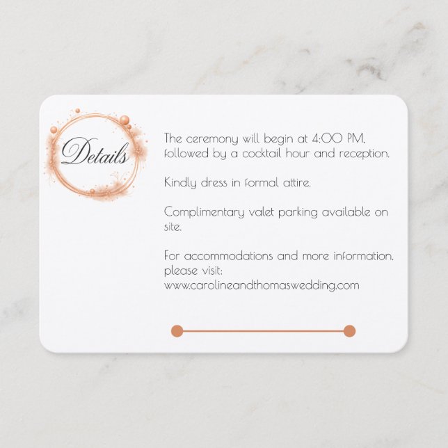 Elegant Peach Gnistra Bröllop Script Calligraphy Tilläggskort (Framsida)