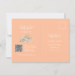 Elegant Peach Grönt Löv QR Code Adress OSA Vykort