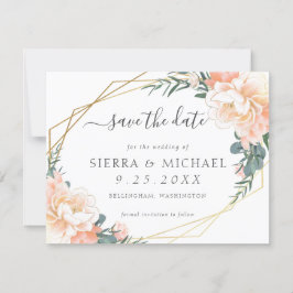 Elegant Peach Guld Blommigt Dusty Blue Spara datum Meddelande