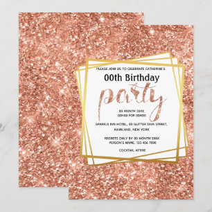 Elegant Peach guld glitter födelsedag party Inbjudningar