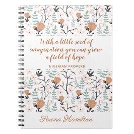 Elegant Peach Inspirational Hope Citote Flower Art Anteckningsbok