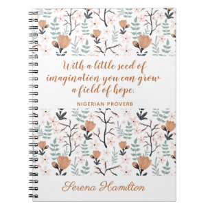 Elegant Peach Inspirational Hope Citote Flower Art Anteckningsbok