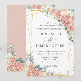 Elegant  Peach Ivory Blommigt Ro Bröllop Inbjudningar