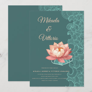 Elegant Peach Lotus på bröllopsinbjudan Inbjudningar