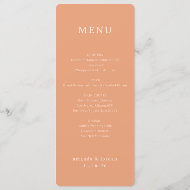 Elegant Peach Minimalist Menu Meny (Framsida)