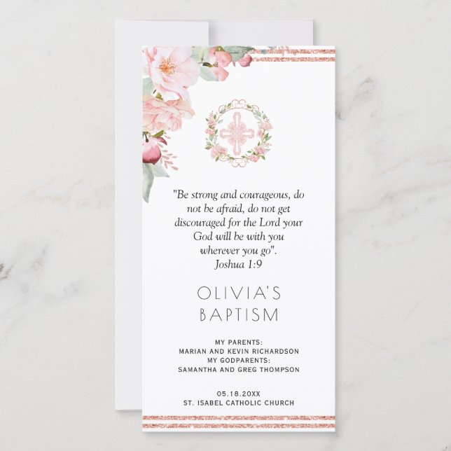 Elegant Peach, Mint Blommigt Baptism Bookmark Favo Tack Kort (Framsida)