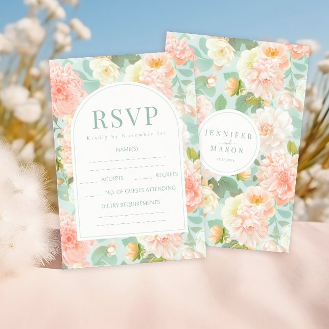 Elegant Peach Mint Teal Blommigt-kort OSA Kort (Skapare uppladdad)