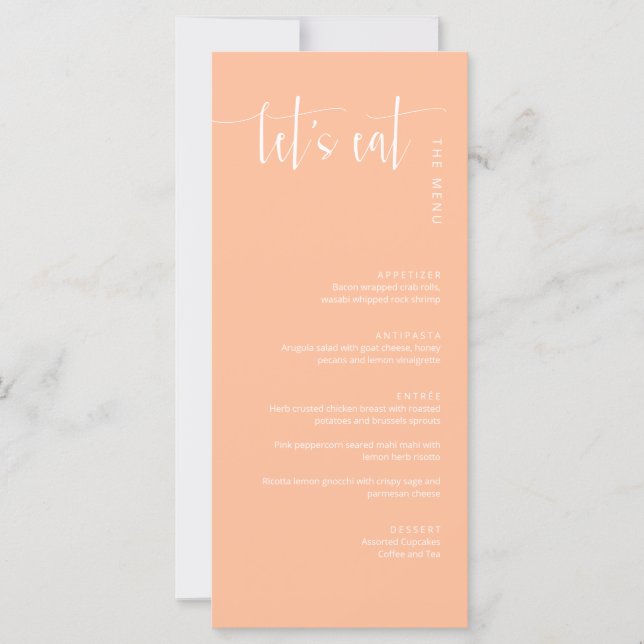 Elegant Peach Modern Låt oss Eat Tack Meny (Framsida)