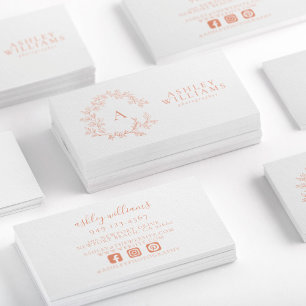 Elegant Peach Monogram Blommigt Vapensköld Profess Visitkort