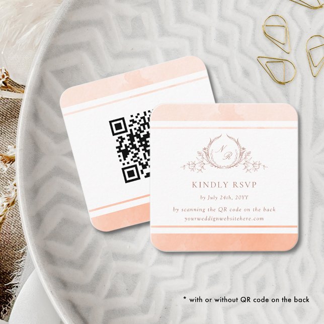 Elegant Peach Monogram OSA och QR-kod Tilläggskort (Skapare uppladdad)