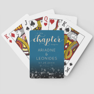 Elegant Peach Oceanic Blue Bröllop A Nytt kapitel Casinokort