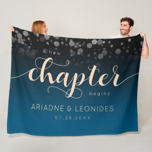 Elegant Peach Oceanic Blue Bröllop A Nytt kapitel Fleecefilt