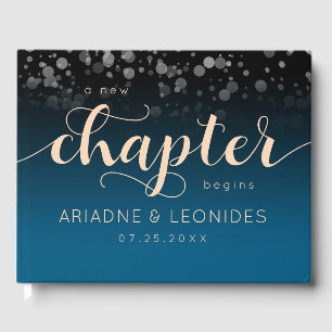 Elegant Peach Oceanic Blue Bröllop A Nytt kapitel Gästböcker