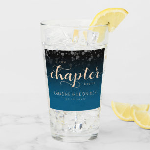 Elegant Peach Oceanic Blue Bröllop A Nytt kapitel Glaskopp