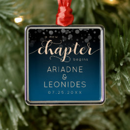 Elegant Peach Oceanic Blue Bröllop A Nytt kapitel Julgransprydnad Metall