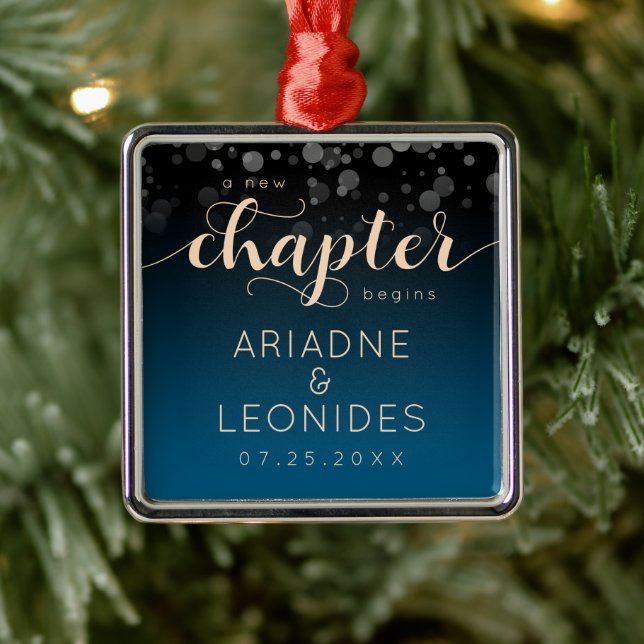 Elegant Peach Oceanic Blue Bröllop A Nytt kapitel Julgransprydnad Metall (Träd)