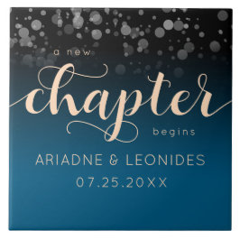 Elegant Peach Oceanic Blue Bröllop A Nytt kapitel Kakelplatta