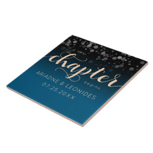 Elegant Peach Oceanic Blue Bröllop A Nytt kapitel Kakelplatta