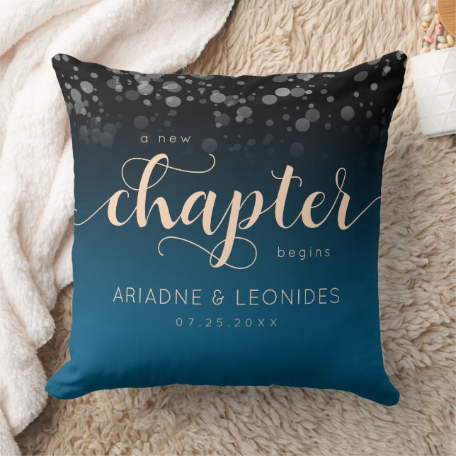 Elegant Peach Oceanic Blue Bröllop A Nytt kapitel Kudde (Filt)