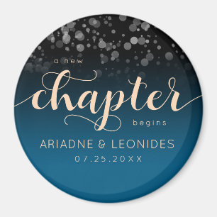 Elegant Peach Oceanic Blue Bröllop A Nytt kapitel Magnet