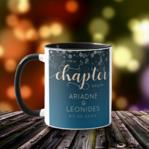 Elegant Peach Oceanic Blue Bröllop A Nytt kapitel Mugg