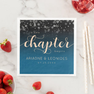 Elegant Peach Oceanic Blue Bröllop A Nytt kapitel Pappersservett