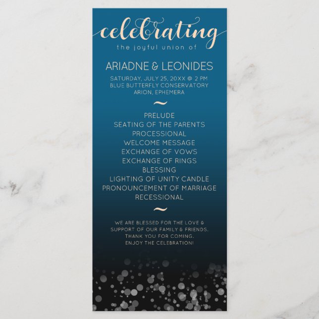 Elegant Peach Oceanic Blue Bröllop A Nytt kapitel Program (Framsida)