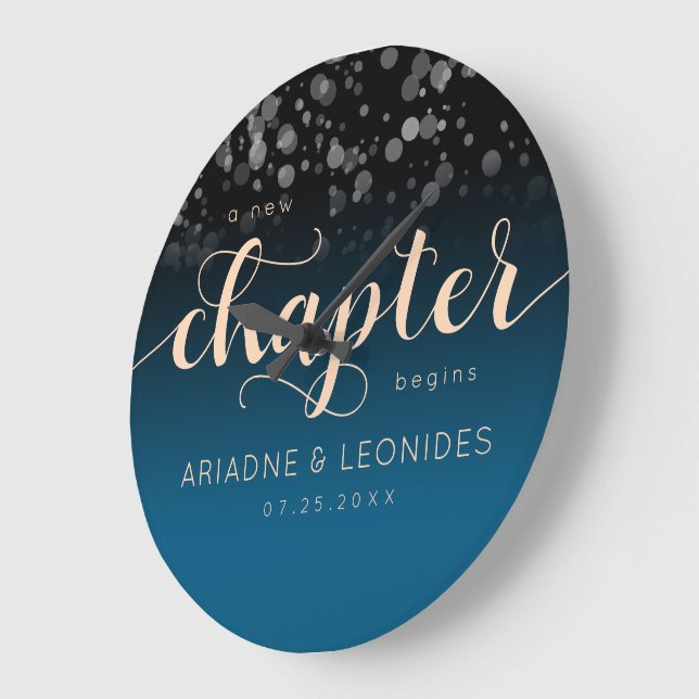 Elegant Peach Oceanic Blue Bröllop A Nytt kapitel Stor Klocka (Vinkel)