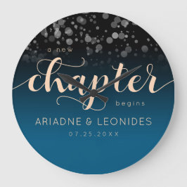 Elegant Peach Oceanic Blue Bröllop A Nytt kapitel Stor Klocka