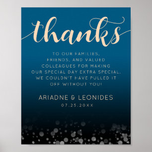 Elegant Peach Oceanic Blue Bröllop Tack Poster