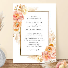 Elegant Peach,  och Cream Blommigt Bröllop Invi Inbjudningar
