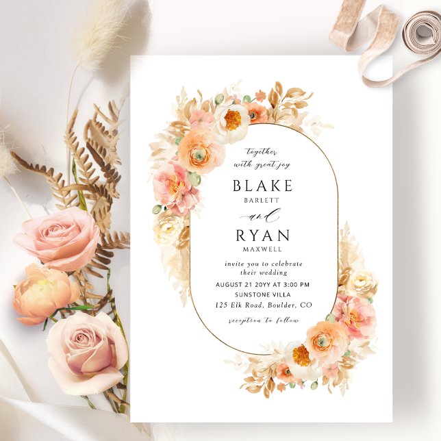 Elegant Peach  och Cream Oval Bröllop Inbjudningar (Skapare uppladdad)