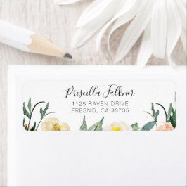 Elegant Peach och Cream Watercolor Flowers Returadress Etikett