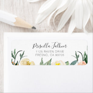 Elegant Peach och Cream Watercolor Flowers Returadress Etikett