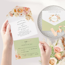Elegant Peach och Grönt Blommigt Bröllop med OSA A