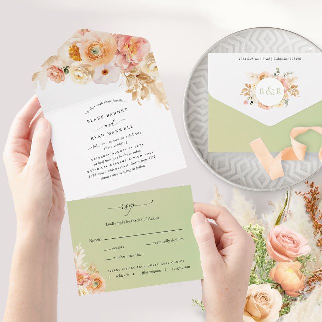 Elegant Peach och Grönt Blommigt Bröllop med OSA A (Skapare uppladdad)