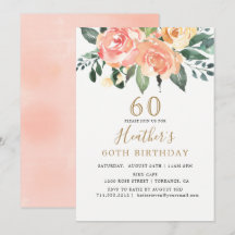 Elegant Peach och Guld Blommigt 60:e födelsedagen