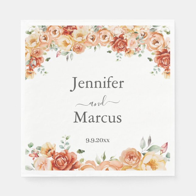 Elegant Peach, Orange Blommigt Cocktail-Pappersser Pappersservett (Framsidan)