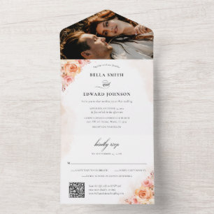 Elegant Peach Orange Blommigt Photo Bröllop