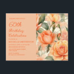 Elegant Peach Orange Blommigt Ro 60 födelsedagar Inbjudan Vykort<br><div class="desc">Vackra persiko-/orange-ro-kvinnors 60:e födelsedagsfest-blommigt-vykort. Anpassadet är fullt ut,  så kortet kan vara designat i alla åldrar. Kontakta mig om du behöver hjälp med anpassning eller om du vill begära matchande produkter.</div>