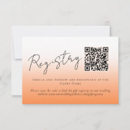 Elegant Peach Orange Fuzz QR Code Bröllop Registry OSA Kort
