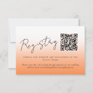 Elegant Peach Orange Fuzz QR Code Bröllop Registry OSA Kort