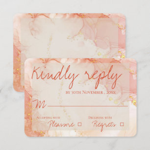 Elegant Peach Orange Guld Marble Cute Bröllop OSA Kort