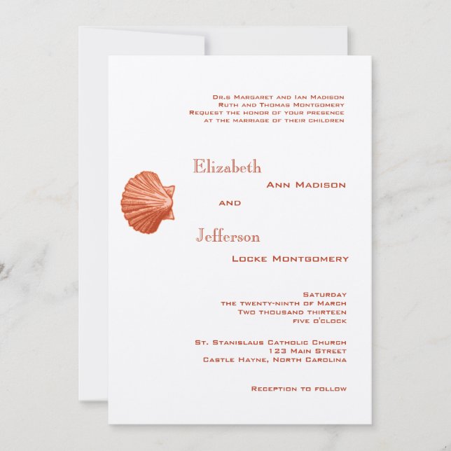 Elegant Peach Rattan Seashell Wedding bjudande Inbjudningar (Framsida)