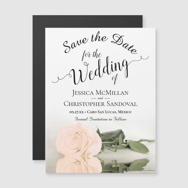 Elegant Peach Ro Bröllop spara datum Magnet (Fram/baksida)