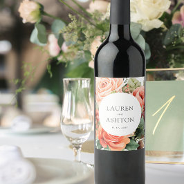 Elegant Peach Ro Personlig Bröllop Vinflaska Etikett