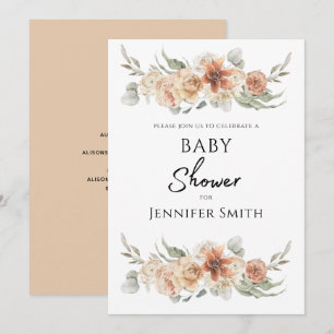 elegant Peach rosa Blommor babydusch Spara Datumet