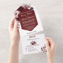 Elegant Peach Rosa Burgundy Blommigt Bröllop