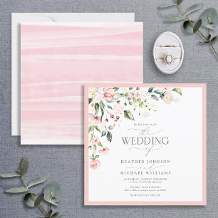 Elegant Peach Rosa Watercolor Blommigt Bröllop Inbjudningar
